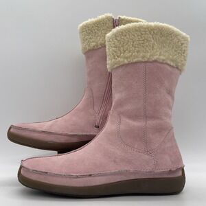 Hush Puppies Womens 7 Boots Excursion Pink Suede Sherpa Lined Mid Calf Zipper